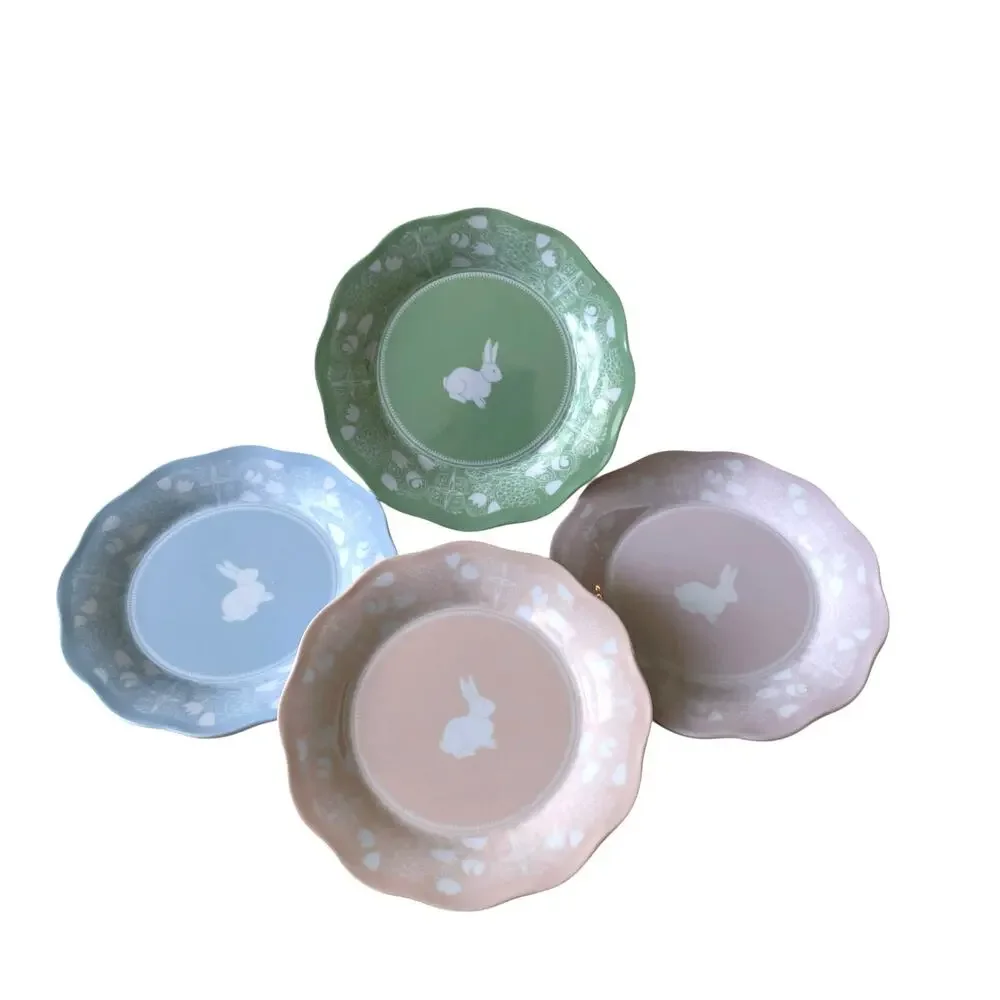 Pastel Easter Bunny Melamine Appetizer Plates 7in Set of 4 NEW